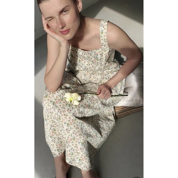Zara Dresses & Skirts - Zara Floral Midi Dress in Cream with Multi-Color Print